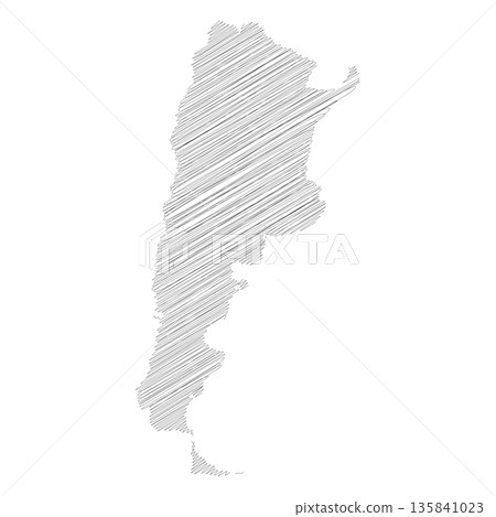 Argentina - pencil scribble sketch silhouette map of country area with dropped shadow. Simple flat vector illustration. 135841023