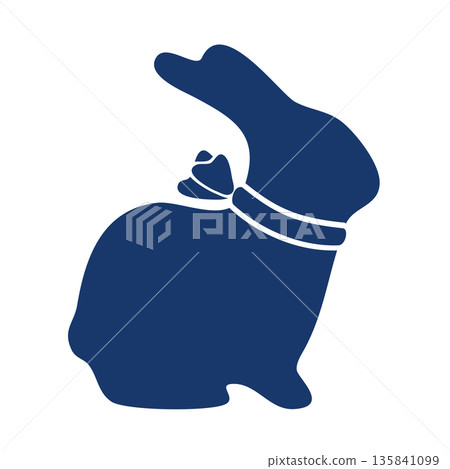Cute Easter bunny silhouette with bow, graphic template. Hand drawn vector isolated illustration. For Easter and seasonal designs, greeting cards and magazines, garden goods, nature clip arts. 135841099
