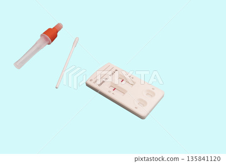 Rapid Antigen Test kit with Negative result during swab COVID-19 testing. Home Isolation concept 135841120