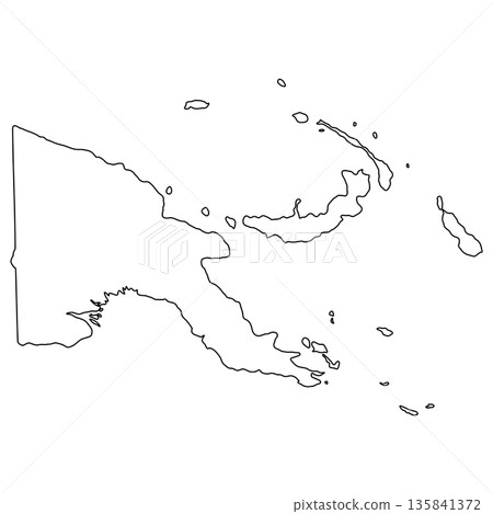 Black silhouette map of Papua New Guinea showing islands and borders clearly 135841372