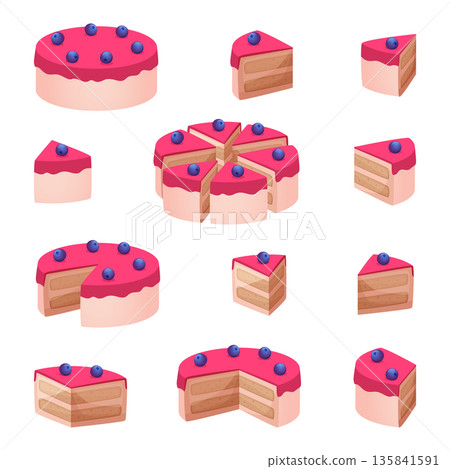Slices cake. Dessert bakery food parts exact vector party delicious cake 135841591