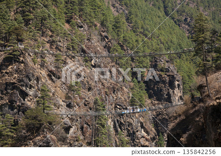 Hillary suspension bridge view along EBC trek, Nepal 135842256
