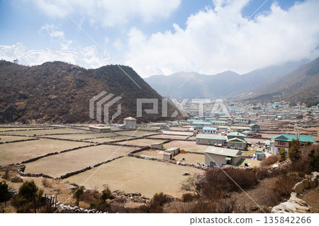 Khumjung town view along EBC trek, Nepal 135842266