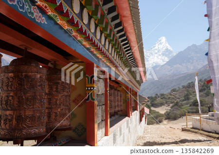 Tengboche monastery with peaks in background, EBC, Nepal Tengboche monastery with peaks in background, EBC, Nepal 135842269