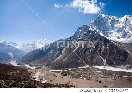 Everest base camp trekking path in Dingboche area, Nepal Everest base camp trekking path in Dingboche area, Nepal 135842283
