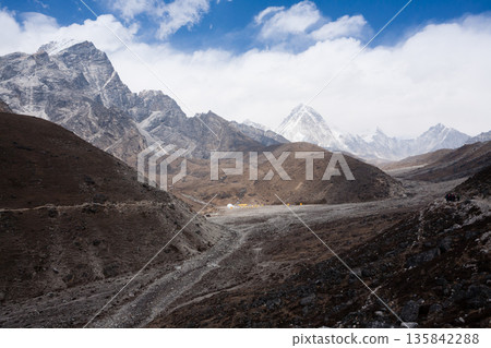 Everest base camp trekking path in Dughla area, Lobuche base camp, Nepal 135842288