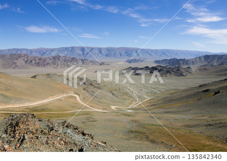 Landscape with dirt road in Altai Tavan Bogd National Park, Mongolia 135842340