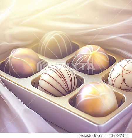 Assorted Gourmet Chocolate Truffles in a Luxurious Golden Box with Soft Fabric 135842421