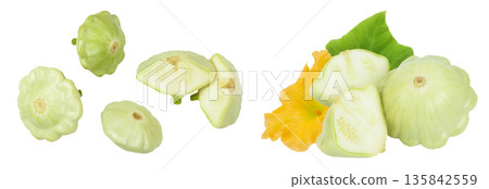 green pattypan squash isolated on white background. Top view . Flat lay 135842559