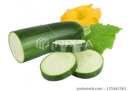 Fresh half zucchini isolated on white background with full depth of field 135842563