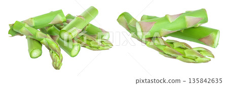 Fresh cut sprouts of asparagus isolated on white background Fresh cut sprouts of asparagus isolated on white background 135842635