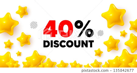 Discount winner banner with 3d stars. Golden stars banner. 40 percent discount tag. Sale offer price sign. Special offer symbol. Review rate background. Vector 135842677