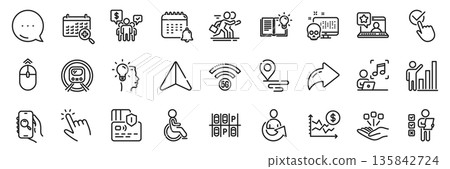 Online rating, 5g wifi and Product knowledge line icons pack. Share, Message, Paper plane icons. Checkbox, Teamwork, Consolidation web icon. Medical calendar, Dollar rate, Card pictogram. Vector 135842724