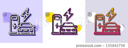 Charging station line icon. Halftone dotted pattern. Gradient icon with grain shadow. Car charger sign. Electric power symbol. Line charging station icon. Various designs. Vector 135842730