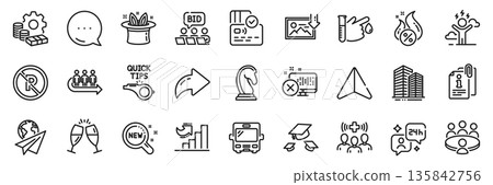 No parking, Online auction and New products line icons pack. Share, Message, Paper plane icons. Medical staff, Money, Marketing strategy web icon. Vector No parking, Online auction and New products line icons pack. Share, Message, Paper plane icons. Medical staff, Money, Marketing strategy web icon. Vector 135842756