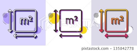 Square area line icon. Halftone dotted pattern. Gradient icon with grain shadow. Room dimension sign. Territory measurement symbol. Line square area icon. Various designs. Vector 135842778