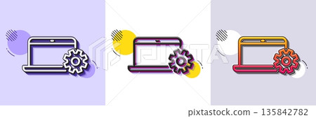 Laptop computer icon. Halftone dotted pattern. Gradient icon with grain shadow. Notebook Service sign. Portable personal computer symbol. Line notebook Service icon. Various designs. Vector Laptop computer icon. Halftone dotted pattern. Gradient icon with grain shadow. Notebook Service sign. Portable personal computer symbol. Line notebook Service icon. Various designs. Vector 135842782
