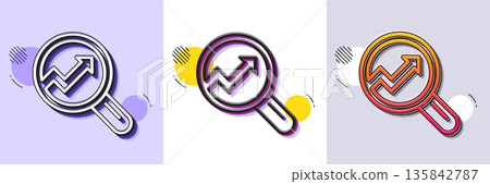 Chart line icon. Halftone dotted pattern. Gradient icon with grain shadow. Report graph or Sales growth sign in Magnifying glass. Analysis and Statistics data symbol. Line analytics icon. Vector 135842787