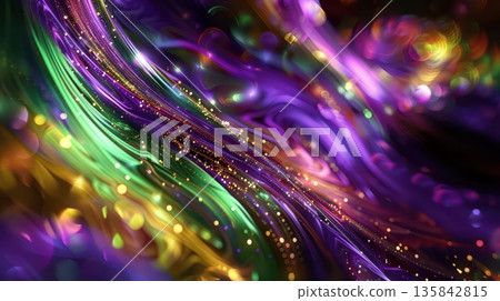 Vibrant mardi gras celebration: colorful abstract background for festive designs. Horizontal banner. Copy space. Holiday template. Shrove Tuesday. Fat Tuesday. Carnaval 135842815