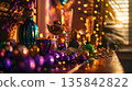 Vibrant mardi gras celebration with colorful decorations and festive atmosphere. Horizontal banner. Copy space. Holiday template. Shrove Tuesday. Fat Tuesday. Carnaval 135842822