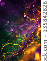 Mardi gras celebration background with colorful lights and festive glitter. Vertical banner. Copy space. Holiday template. Shrove Tuesday. Fat Tuesday. Carnaval 135842826