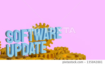 Software Update Automation Concept With Golden Gears 3d render. 135842881