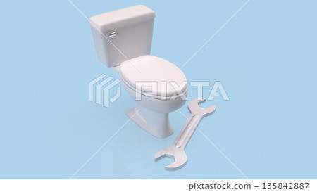 Bathroom Toilet Repair And Plumbing Maintenance Concept Background 3d render. 135842887