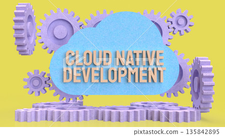 Cloud Native Development Workflow with Automation Gears Concept 3d render. 135842895