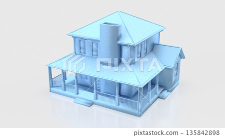 Minimal Blue House Model for Real Estate Concept Design 3d render. Minimal Blue House Model for Real Estate Concept Design 3d render. 135842898