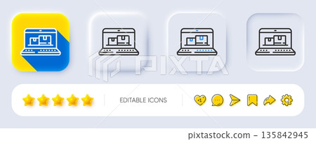 Web inventory line icon. Neumorphic, Flat shadow, 3d buttons. Wholesale computer sign. Warehouse system symbol. Line web inventory icon. Social media icons. Vector 135842945
