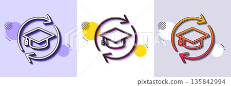 Continuing education line icon. Halftone dotted pattern. Gradient icon with grain shadow. Online education sign. Line continuing education icon. Various designs. Vector 135842994