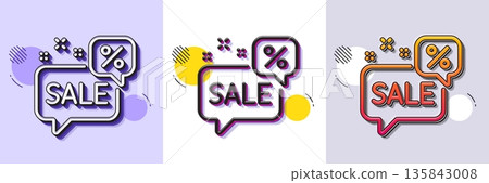 Discounts chat bubble line icon. Halftone dotted pattern. Gradient icon with grain shadow. Sale offer sign. Promotion price symbol. Line discounts bubble icon. Various designs. Vector Discounts chat bubble line icon. Halftone dotted pattern. Gradient icon with grain shadow. Sale offer sign. Promotion price symbol. Line discounts bubble icon. Various designs. Vector 135843008
