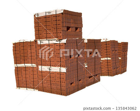 a Stacked Pallets of Red Clay Bricks for Construction a Stacked Pallets of Red Clay Bricks for Construction 135843062
