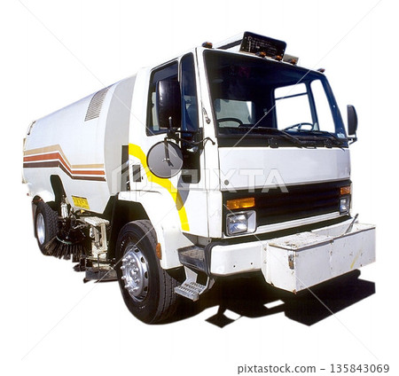 a Commercial Street Sweeper Truck with Rotating Brushes a Commercial Street Sweeper Truck with Rotating Brushes 135843069