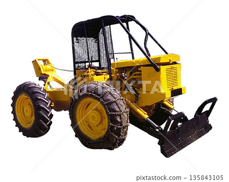 Yellow Forestry Skidder with Protective Cage and Tire Chains Yellow Forestry Skidder with Protective Cage and Tire Chains 135843105