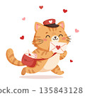 Happy cartoon kitty delivers heart letters with love in a bright and playful vector illustration 135843128
