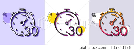 Timer 30 minutes line icon. Halftone dotted pattern. Gradient icon with grain shadow. Stopwatch time sign. Countdown clock symbol. Line timer icon. Various designs. Vector Timer 30 minutes line icon. Halftone dotted pattern. Gradient icon with grain shadow. Stopwatch time sign. Countdown clock symbol. Line timer icon. Various designs. Vector 135843156