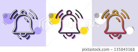 Notification bell line icon. Halftone dotted pattern. Gradient icon with grain shadow. Alarm reminder sign. Alarm clock symbol. Line notification bell icon. Various designs. Vector Notification bell line icon. Halftone dotted pattern. Gradient icon with grain shadow. Alarm reminder sign. Alarm clock symbol. Line notification bell icon. Various designs. Vector 135843168