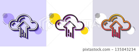 Cloud computing upload line icon. Halftone dotted pattern. Gradient icon with grain shadow. Internet data storage sign. File hosting technology symbol. Line cloud upload icon. Various designs. Vector Cloud computing upload line icon. Halftone dotted pattern. Gradient icon with grain shadow. Internet data storage sign. File hosting technology symbol. Line cloud upload icon. Various designs. Vector 135843234