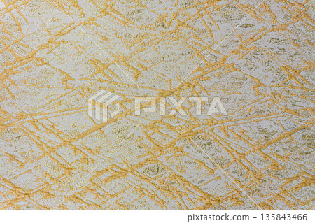 Off-white fabric with amber orange chaotic lines and gold dust 135843466