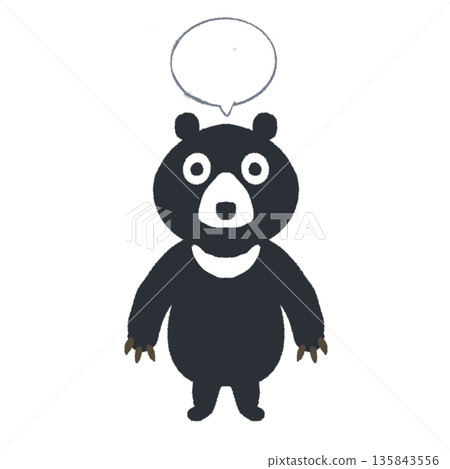Illustration of a standing Asiatic black bear with a speech bubble above it - Animal material that can be used for warnings and headlines Illustration of a standing Asiatic black bear with a speech bubble above it - Animal material that can be used for warnings and headlines 135843556