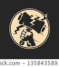 striking hammer with lightning bolts above a bold silhouette 135843589