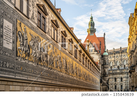 The Procession of Princes mural in Dresden shows a line of mounted rulers of Saxony. It is situated on the wall of the Stallhof and attracts many visitors each year. The Procession of Princes mural in Dresden shows a line of mounted rulers of Saxony. It is situated on the wall of the Stallhof and attracts many visitors each year. 135843639