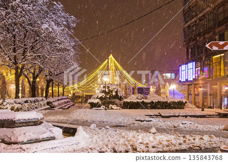 Fountain covered in snow Belgrade Fountain covered in snow Belgrade 135843768