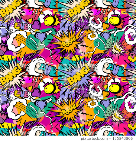 Seamless heart pattern with colored hand drawn art abstract graffiti brush drawing background elements Seamless heart pattern with colored hand drawn art abstract graffiti brush drawing background elements 135843806