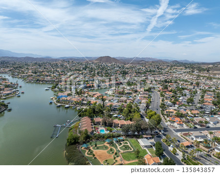 Aerial view of Lake Elsinore, California, USA. Aerial view of Lake Elsinore, California, USA. 135843857