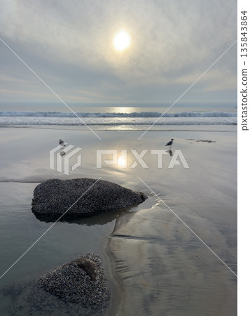 Stunning view at beach with coastal rocks and clear ocean water Stunning view at beach with coastal rocks and clear ocean water 135843864