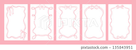 Frame Set Bows Ribbons Vintage Hand drawn Doodle Whimsical Coquette Pretty Romantic Wavy Borders Frame Set Bows Ribbons Vintage Hand drawn Doodle Whimsical Coquette Pretty Romantic Wavy Borders 135843951