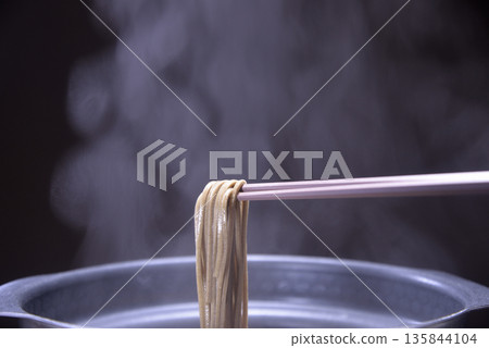 Boiling soba noodles in a steaming pot Boiling soba noodles in a steaming pot 135844104