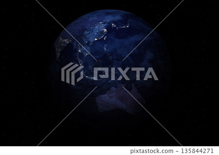Earth planet at night. Asia and Australia. 135844271